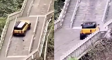 Tianmen Dağı'nın 999 merdivenini tırmanan test aracı tarihi yapıya zarar verdi