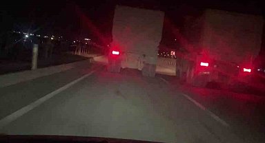 Trafikte 100'ü bulan hızla yarışan kamyonların o anları kamerada