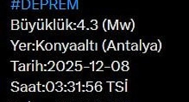 Antalya'da 4.3 büyüklüğünde deprem