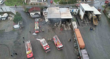 Arnavutköy'de tır tamirhanesinde korkutan yangın