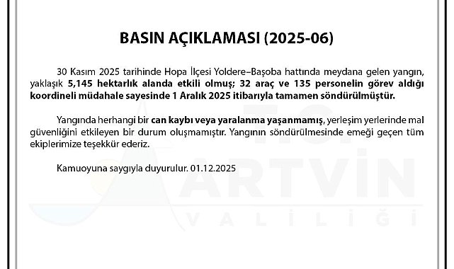 Artvin Valiliği: "Hopa'daki orman yangını tamamen söndürüldü"