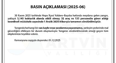 Artvin Valiliği: "Hopa'daki orman yangını tamamen söndürüldü"