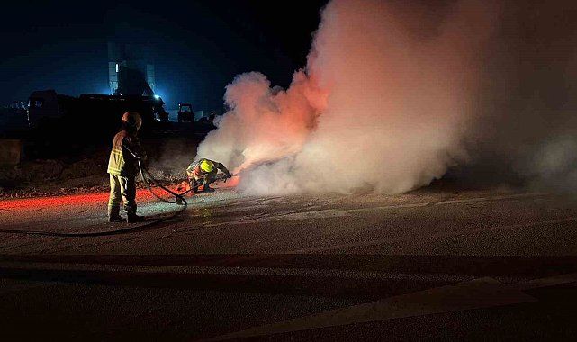 Bandırma-Susurluk karayolunda araç yangını
