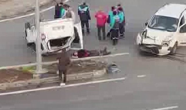 Diyarbakır'da çarpışan araçlardan biri ters döndü: 2 yaralı