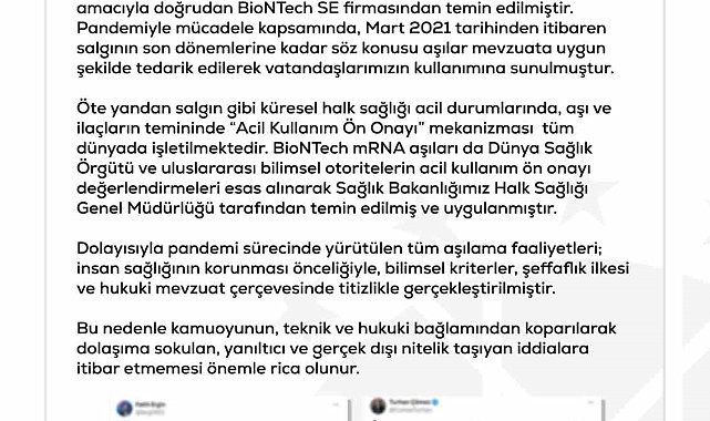 DMM'den "Türkiye'ye BioNTech aşısı gelmedi" iddialarına yalanlama