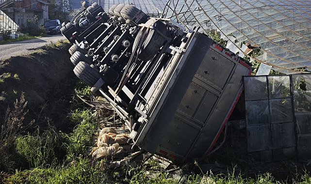 Gazipaşa'da devrilen kamyonun sürücüsü yaralandı