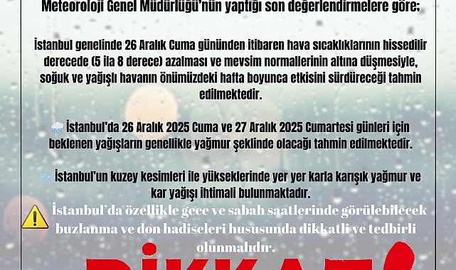 İstanbul Valiliği: "Cuma ve Cumartesi günü yüksek kesimlerde kar yağışı ihtimali bulunuyor"