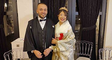 Japon gelin ve Türk damat konuklarını kimanoyla karşıladı