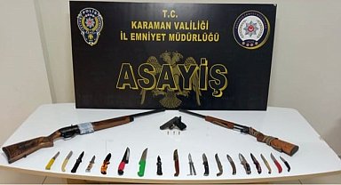 Karaman'da polis uygulamasında silahlar ve bıçaklar ele geçirildi: 5 tutuklama