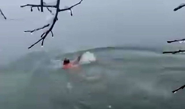 Karlı havada Dicle Nehri'ne daldı