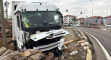 Kontrolden çıkan tır, kereste fabrikasının deposuna girdi