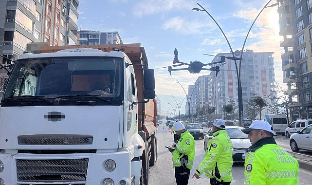 Malatya'da beton mikserleri ve hafriyat kamyonlarına dron destekli denetim