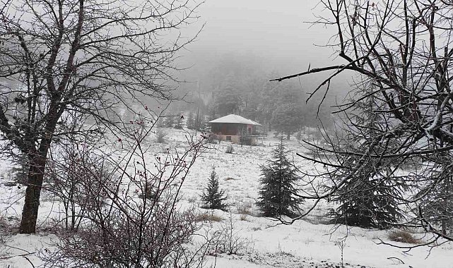 Manisa'nın yüksek kesimlerinde kartpostallık kar manzaraları
