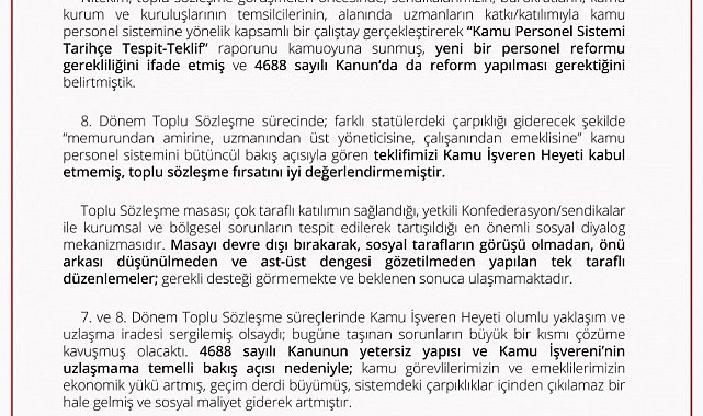 Memur-Sen Başkanlar Kurulu: "Türkiye Yüzyılı'na yakışır, 4688 sayılı Kanunu'nda ivedi reform yapılması çağrısında bulunuyoruz"
