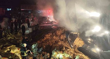 Samanlıkta çıkan yangın bitişikteki ağıla sıçramadan söndürüldü