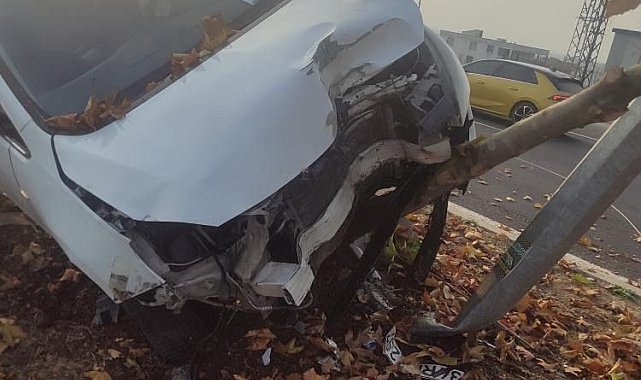 Şerit değiştiren araca çarpmamak için manevra yaptı, ağaca çarptı