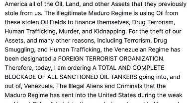 Trump: "Venezuela'ya giren ve çıkan petrol tankerlerine tam ve kapsamlı abluka emri veriyorum"