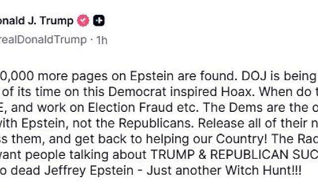 Trump'tan Adalet Bakanlığı'na Epstein belgeleri çağrısı: "Hepsinin isimlerini açıklayıp ülkeye hizmete geri dönün"
