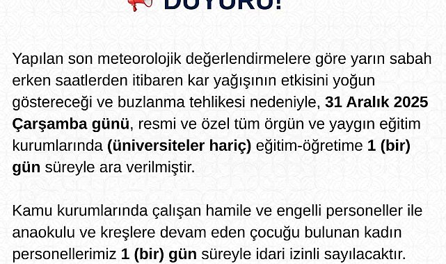 Tunceli'de eğitime 1 gün ara verildi