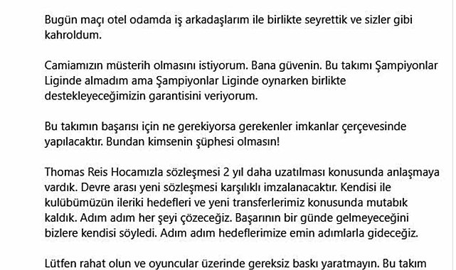 Yüksel Yıldırım: "Thomas Reis ile 2 yıllık sözleşme yenileyeceğiz"