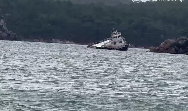 Balıkesir'de fırtına nedeniyle 25 metrelik feribot koya sürüklenerek karaya oturdu