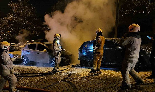 Beşiktaş'ta park halindeki 4 otomobil alev alev yandı