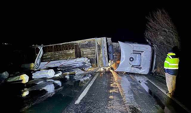 Bilecik'te direksiyon hakimiyetini kaybeden tır sürücüsü kaza yaptı