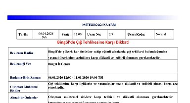 Bingöl için çığ uyarısı