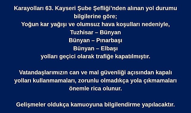 Bünyan'da ulaşıma kar engeli