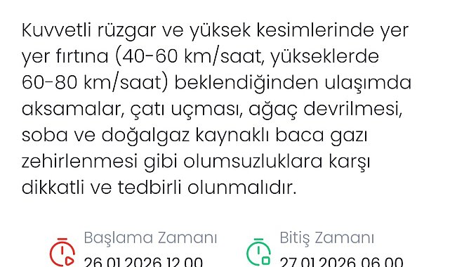 Denizli için kuvvetli rüzgar ve fırtına uyarısı verildi
