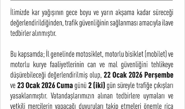 Elazığ'da motosiklet, mobilet ve motorlu kuryelerin trafiğe çıkışları yasaklandı