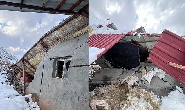 Hakkari'de karın ağırlığıyla ahır çöktü