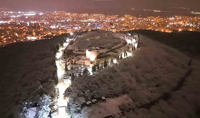 Kar altında kalan Aydos Kalesi havadan görüntülendi