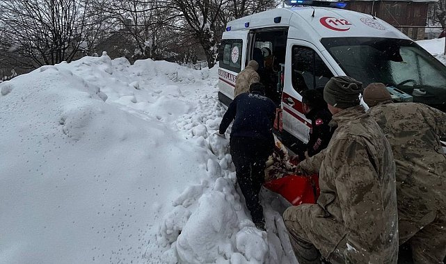 Kar ve tipiden yolu kapanan köydeki hasta kadın hastaneye ulaştırıldı
