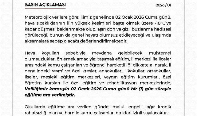 Niğde'de eğitime 1 gün ara verildi