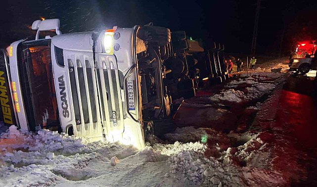 Refahiye'de hayvan yüklü tır kazası: 45 büyükbaş kurtarıldı