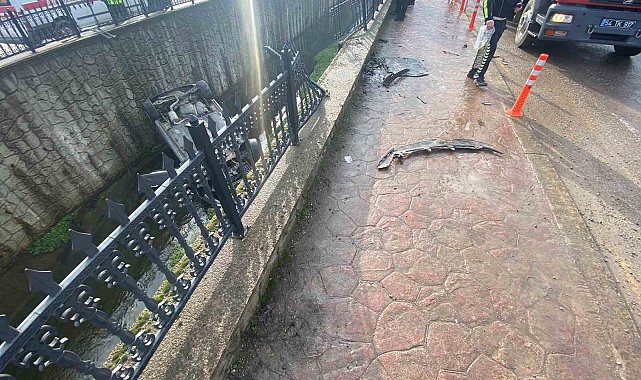 Sakarya'da kanala uçan aracın sürücüsü yaralandı