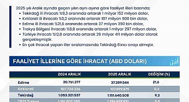 Trakya genelinde ihracat 1.1 milyar doları aştı