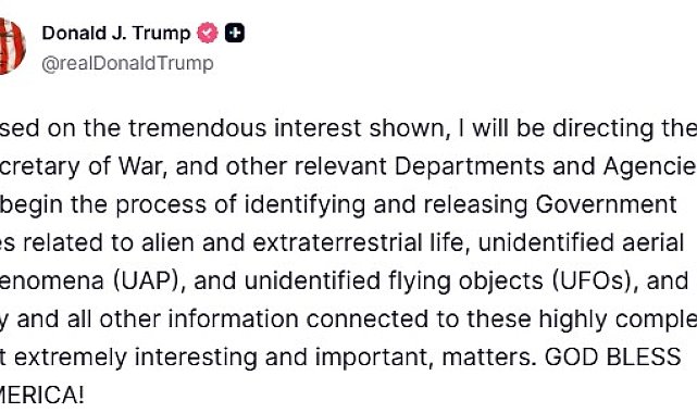 ABD Başkanı Trump'tan UFO hamlesi: "İlgili belgelerin erişime açılma sürecini başlatma talimatı vereceğim"