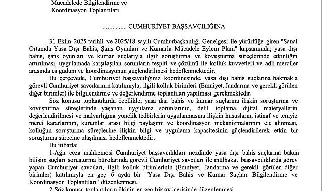 Adalet Bakanlığı'ndan 81 il başsavcılığına yasa dışı bahis yazısı