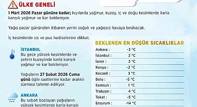 Ankara ve İstanbul'da kar ve karla karışık yağmur uyarısı