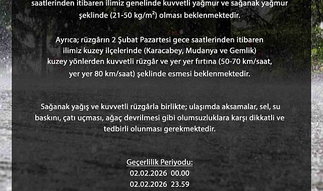 Bursa genelinde kuvvetli sağanak bekleniyor