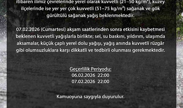 Bursa Valiliğinden kuvvetli yağış uyarısı