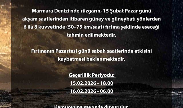 Bursa Valiliğinden Marmara Denizi için fırtına uyarısı