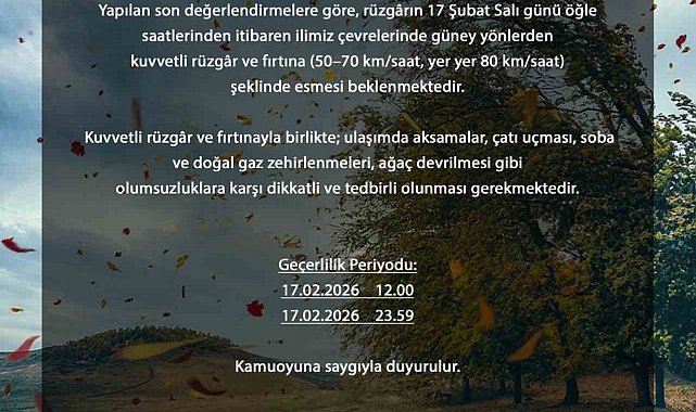 Bursa'da rüzgâr hızı 80 kilometreye çıkabilir