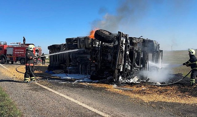 Devrilerek yanan tırın sürücüsü sinir krizi geçirdi