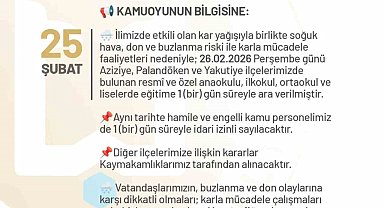 Erzurum'da okullara bir gün kar tatili