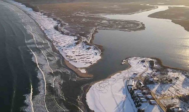İğneada'da kar sonrası oluşan eşsiz manzaralar havadan görüntülendi