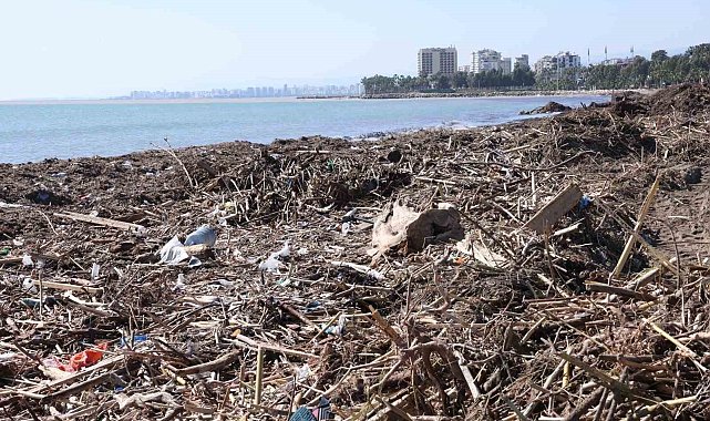 Mersin sahillerinde selin denize taşıdığı balçıklar temizleniyor