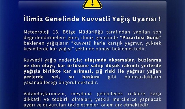 Meteorolojiden Bingöl için kuvvetli yağış uyarısı